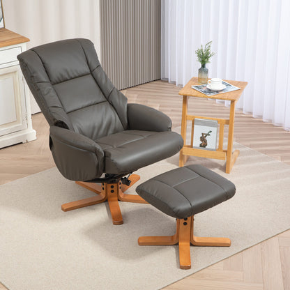 Relax Armchair with Footrest, Lounge Relax Armchair, Rocking Backrest, Reclining Armchair, Padded Seat, Synthetic Covering, Solid Wood Frame, Contemporary Design, Gray