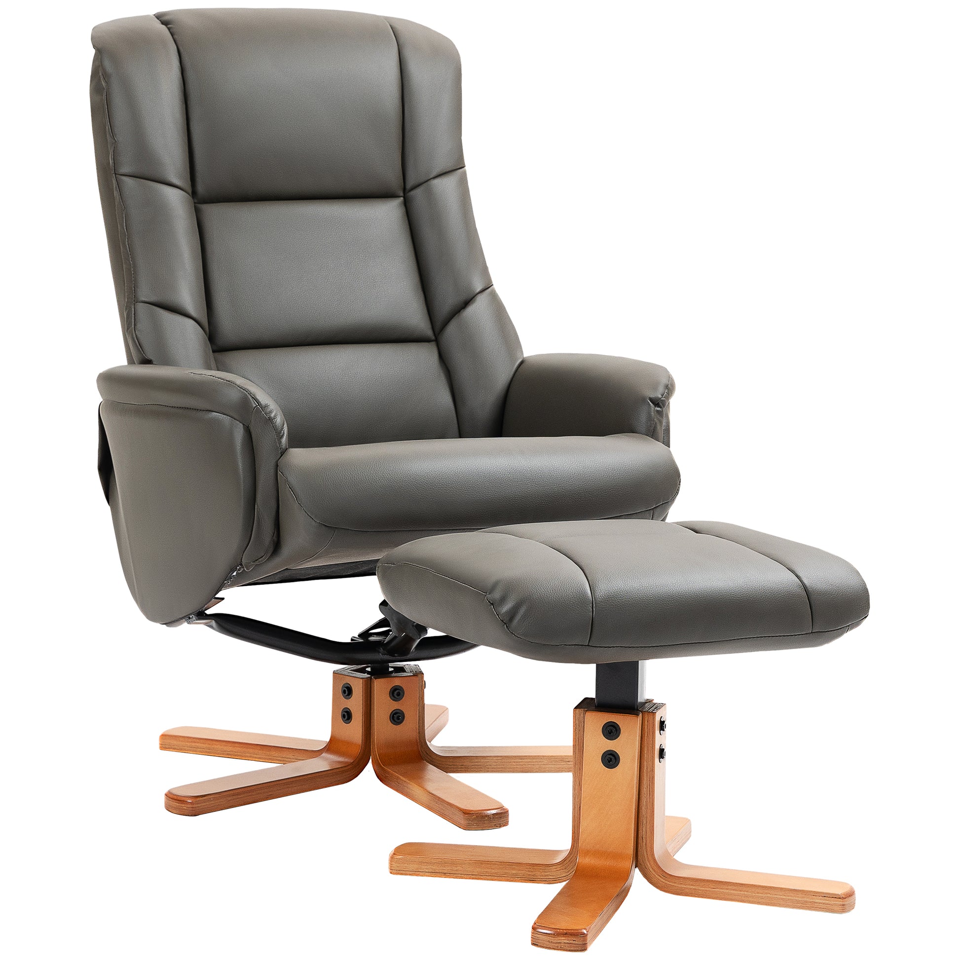 Relax Armchair with Footrest, Lounge Relax Armchair, Rocking Backrest, Reclining Armchair, Padded Seat, Synthetic Covering, Solid Wood Frame, Contemporary Design, Gray