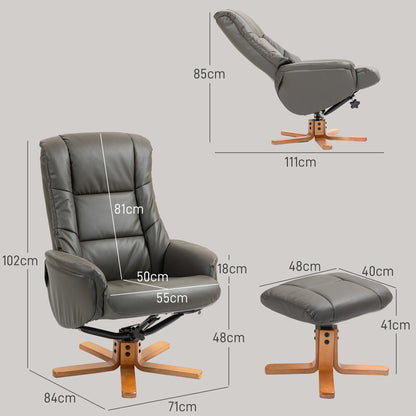 Relax Armchair with Footrest, Lounge Relax Armchair, Rocking Backrest, Reclining Armchair, Padded Seat, Synthetic Covering, Solid Wood Frame, Contemporary Design, Gray