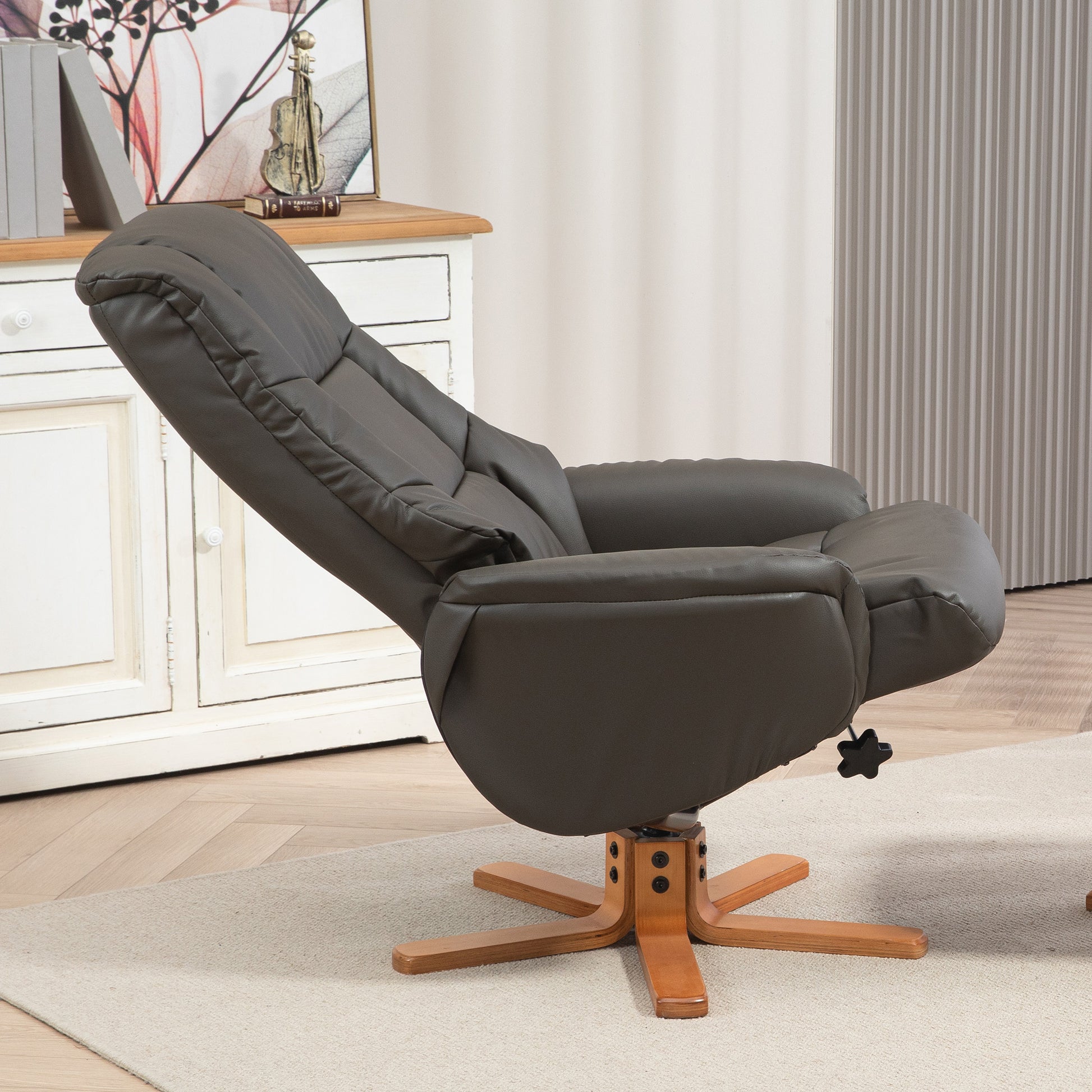 Relax Armchair with Footrest, Lounge Relax Armchair, Rocking Backrest, Reclining Armchair, Padded Seat, Synthetic Covering, Solid Wood Frame, Contemporary Design, Gray