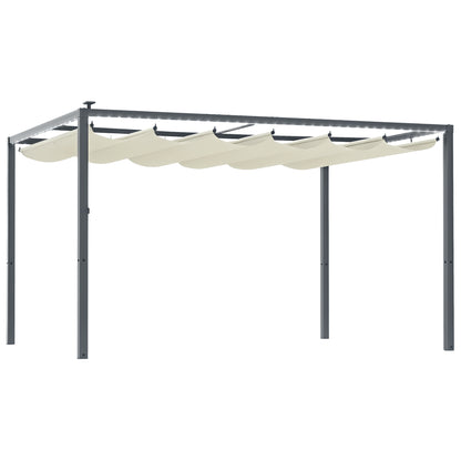Aluminum Pergola with LED Lights 13x10 ft Garden Gazebo with Solar Retractable Waterproof Anti-UV Roof Pavilion for Patio Terrace Cream and Gray