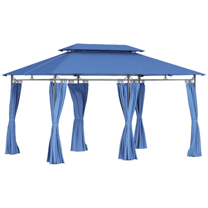 Garden Gazebo 3 x 4 m Reception Tent with 6 Removable Curtains Outdoor Pavilion with Double Roof for Patio, Terrace, Festival, Dark Blue