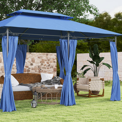 Garden Gazebo 3 x 4 m Reception Tent with 6 Removable Curtains Outdoor Pavilion with Double Roof for Patio, Terrace, Festival, Dark Blue