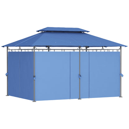 Garden Gazebo 3 x 4 m Reception Tent with 6 Removable Curtains Outdoor Pavilion with Double Roof for Patio, Terrace, Festival, Dark Blue