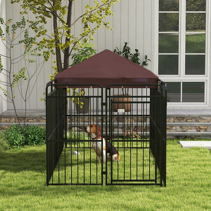 Outdoor Dog Kennel, Waterproof Anti-UV Roof Dog Enclosure for Large Dogs, Metal Cage, 282x141x160.5cm, Brown