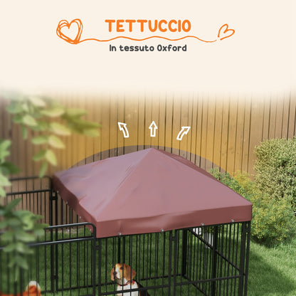 Outdoor Dog Kennel, Waterproof Anti-UV Roof Dog Enclosure for Large Dogs, Metal Cage, 282x141x160.5cm, Brown