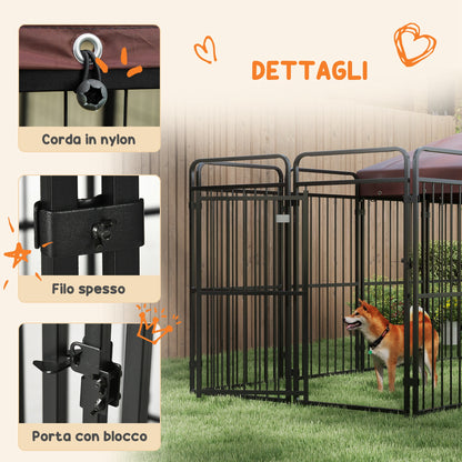 Outdoor Dog Kennel, Waterproof Anti-UV Roof Dog Enclosure for Large Dogs, Metal Cage, 282x141x160.5cm, Brown