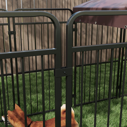 Outdoor Dog Kennel, Waterproof Anti-UV Roof Dog Enclosure for Large Dogs, Metal Cage, 282x141x160.5cm, Brown