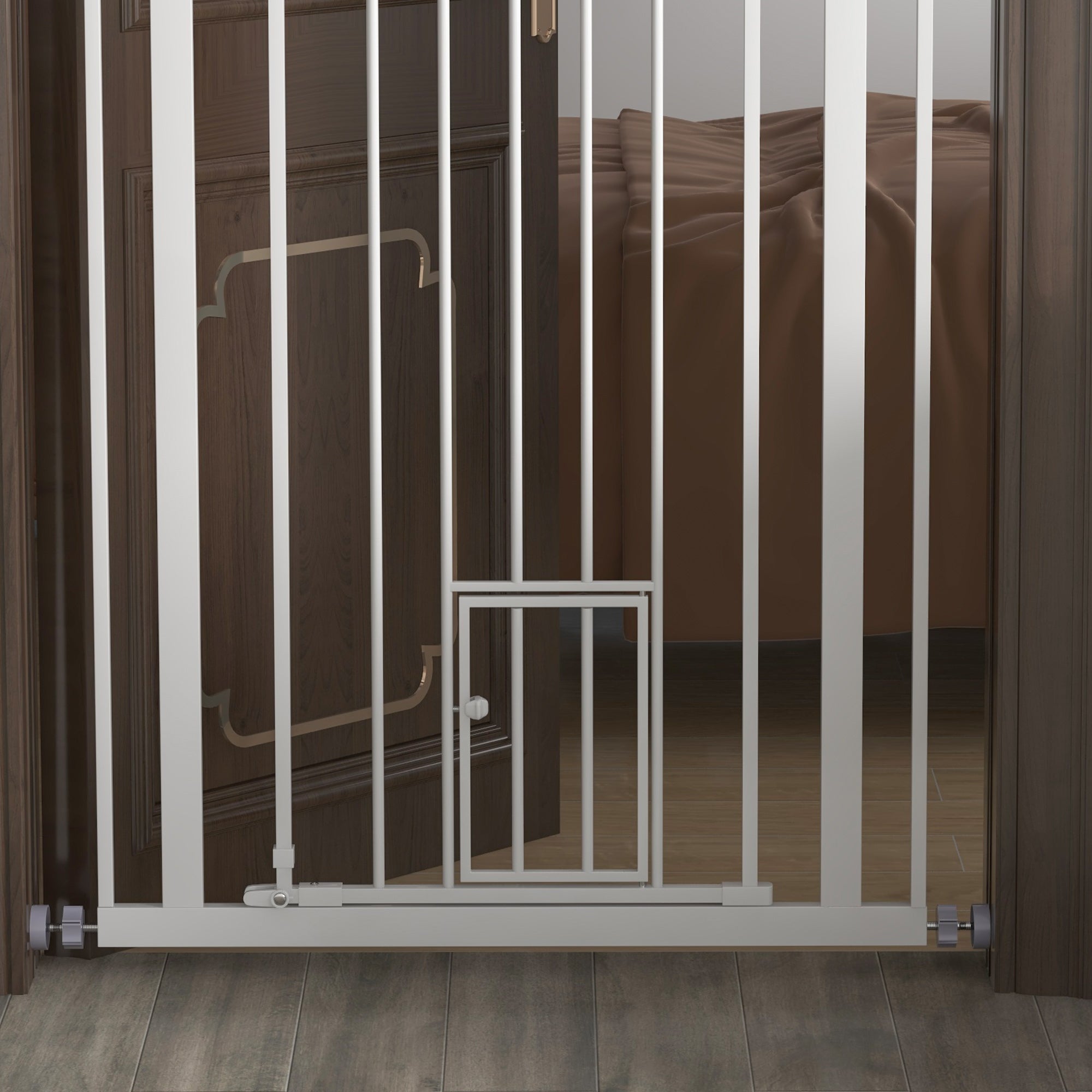 104H cm Pet Safety Gate with Automatic Closing Door Double Locking System without Drilling from 74 to 80 cm White Steel