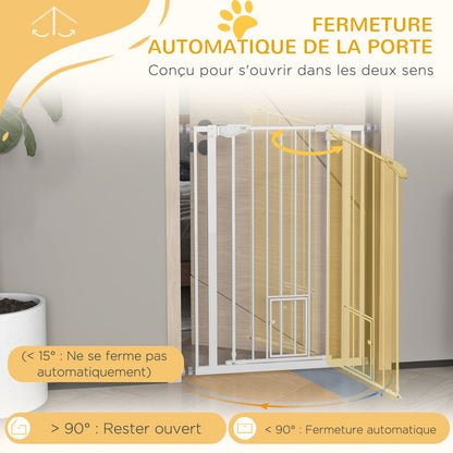 104H cm Pet Safety Gate with Automatic Closing Door Double Locking System without Drilling from 74 to 80 cm White Steel