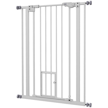 104H cm Pet Safety Gate with Automatic Closing Door Double Locking System without Drilling from 74 to 80 cm White Steel