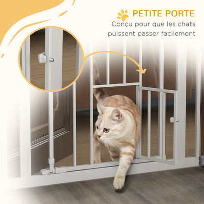 104H cm Pet Safety Gate with Automatic Closing Door Double Locking System without Drilling from 74 to 80 cm White Steel