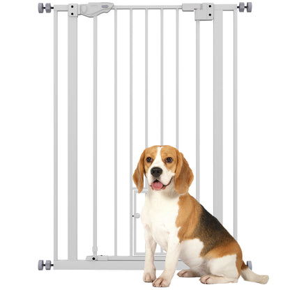 104H cm Pet Safety Gate with Automatic Closing Door Double Locking System without Drilling from 74 to 80 cm White Steel
