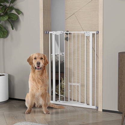 104H cm Pet Safety Gate with Automatic Closing Door Double Locking System without Drilling from 74 to 80 cm White Steel