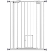 104H cm Pet Safety Gate with Automatic Closing Door Double Locking System without Drilling from 74 to 80 cm White Steel