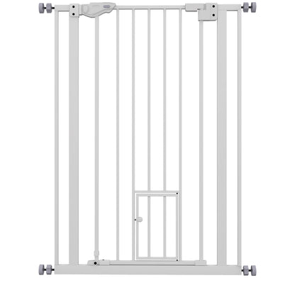 104H cm Pet Safety Gate with Automatic Closing Door Double Locking System without Drilling from 74 to 80 cm White Steel