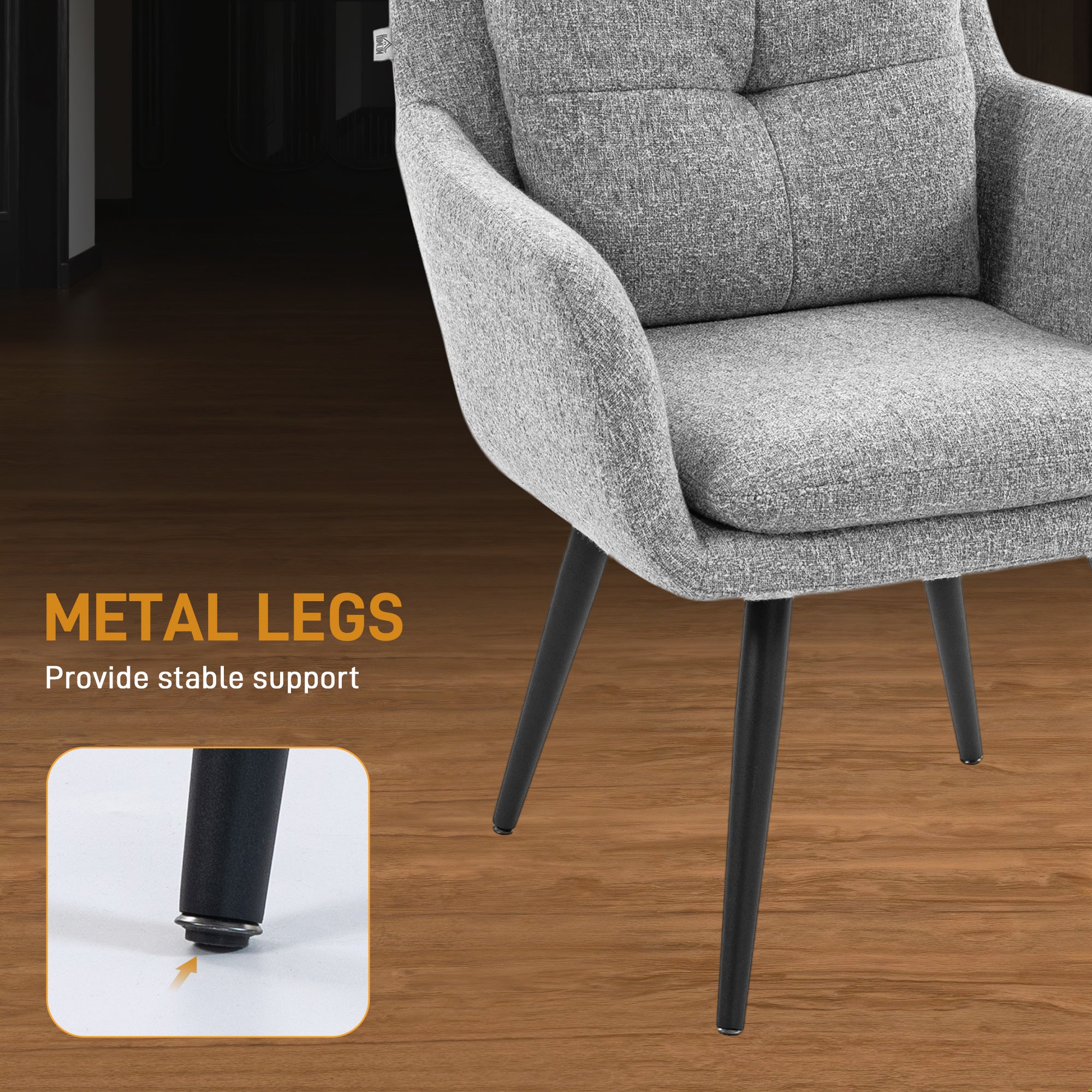 Swivel Lounge Chair, Linen-Look Padded Accent Chair for Living Room & Bedroom, Light Gray