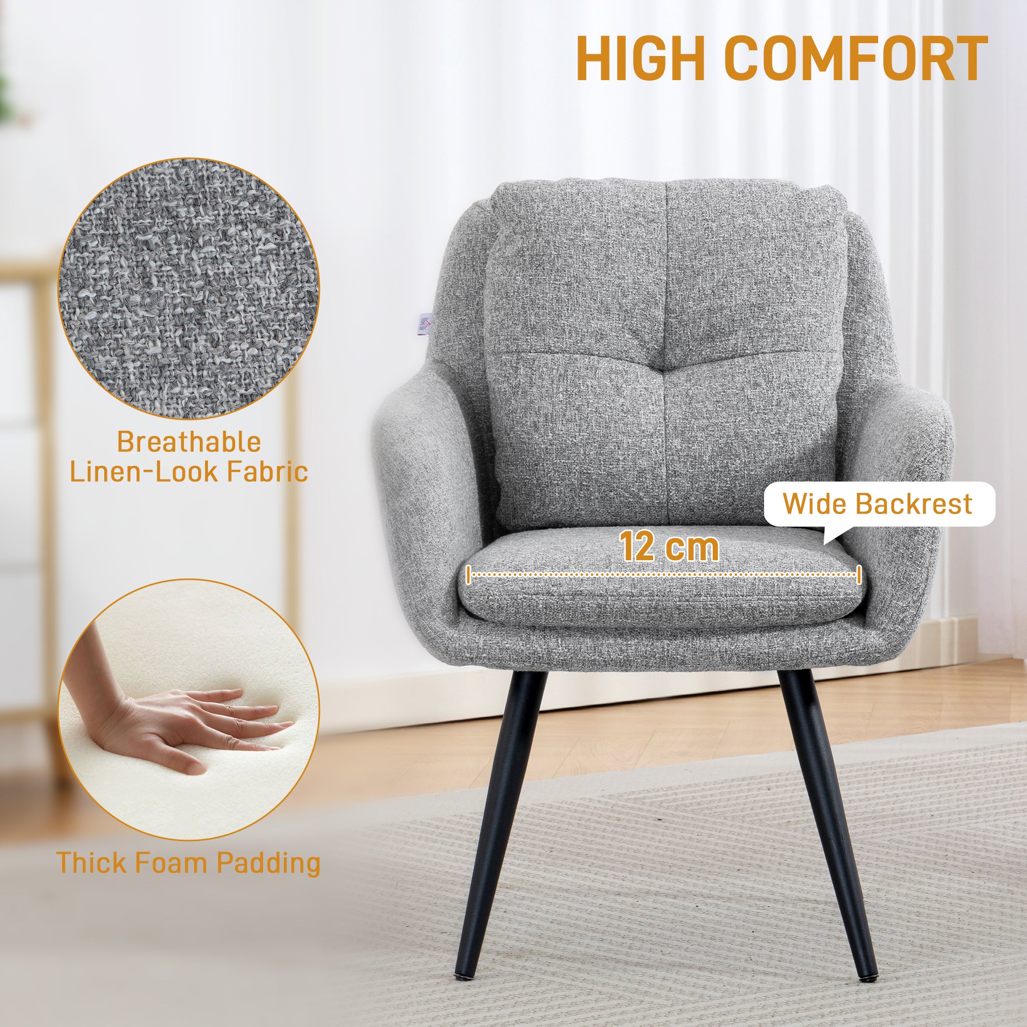 Swivel Lounge Chair, Linen-Look Padded Accent Chair for Living Room & Bedroom, Light Gray