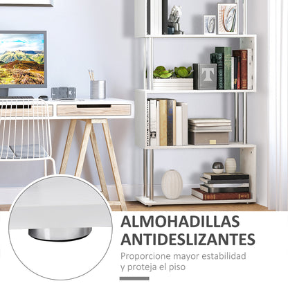 S-Shaped Bookshelf 4-Tier Bookcase Shelf Unit for Living Room Office Study 80x30x145 cm White