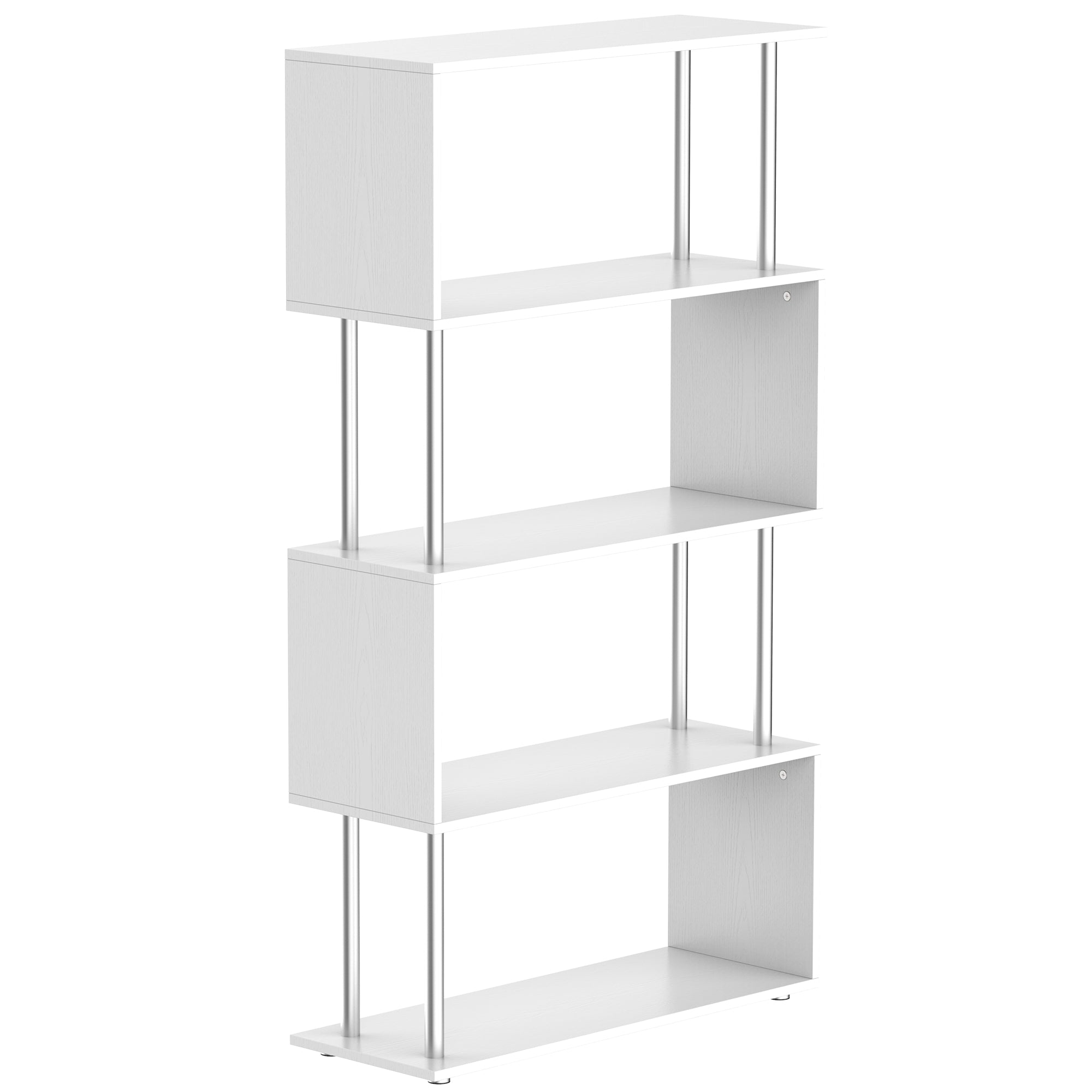 S-Shaped Bookshelf 4-Tier Bookcase Shelf Unit for Living Room Office Study 80x30x145 cm White