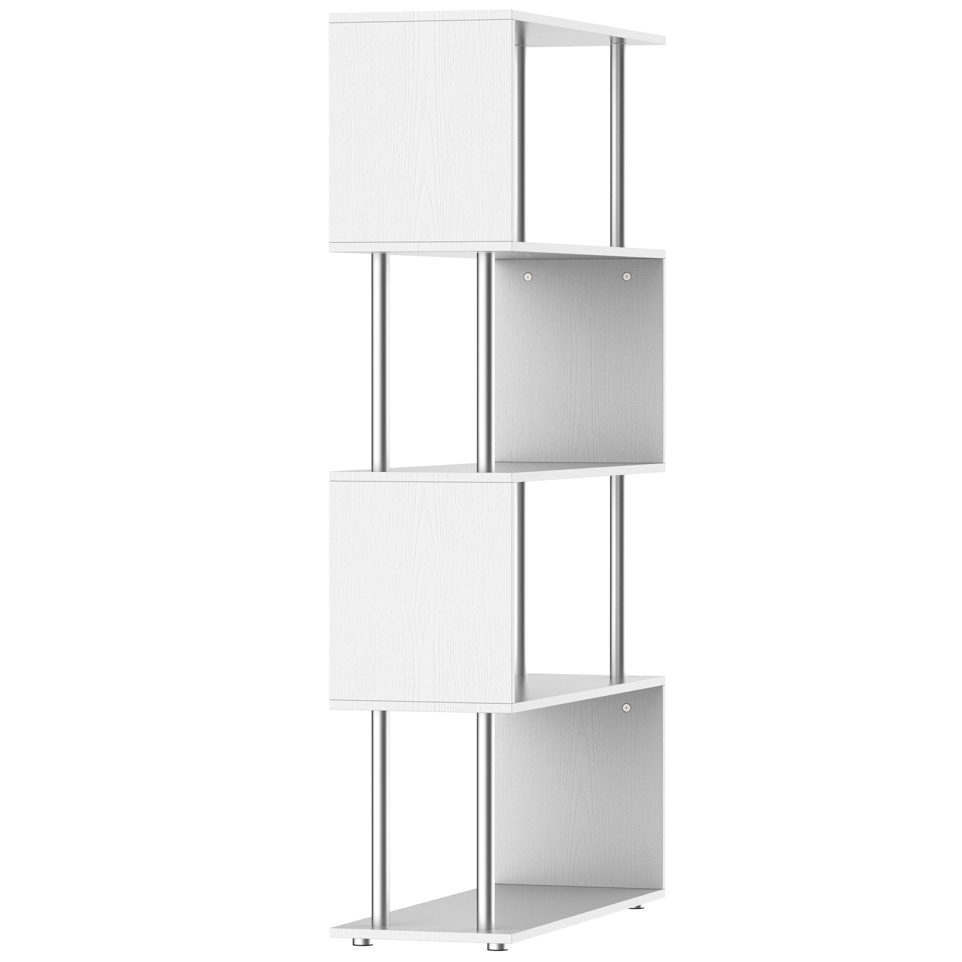 S-Shaped Bookshelf 4-Tier Bookcase Shelf Unit for Living Room Office Study 80x30x145 cm White