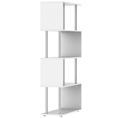 S-Shaped Bookshelf 4-Tier Bookcase Shelf Unit for Living Room Office Study 80x30x145 cm White