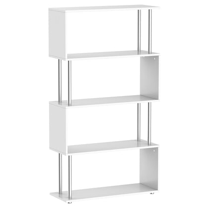 S-Shaped Bookshelf 4-Tier Bookcase Shelf Unit for Living Room Office Study 80x30x145 cm White