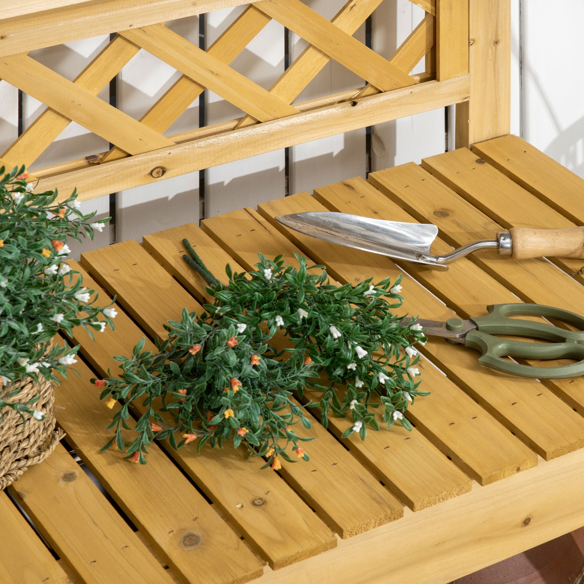 Planting Table, Gardening Table with Extendable Tabletop, Integrated Stainless Steel Sink, 2 Shelves, Solid Wood, Brown, 92 x 45 x 120 cm