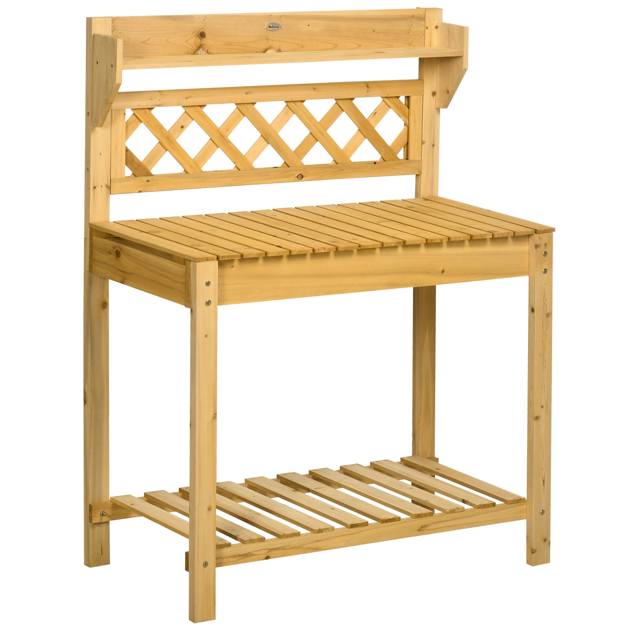 Planting Table, Gardening Table with Extendable Tabletop, Integrated Stainless Steel Sink, 2 Shelves, Solid Wood, Brown, 92 x 45 x 120 cm