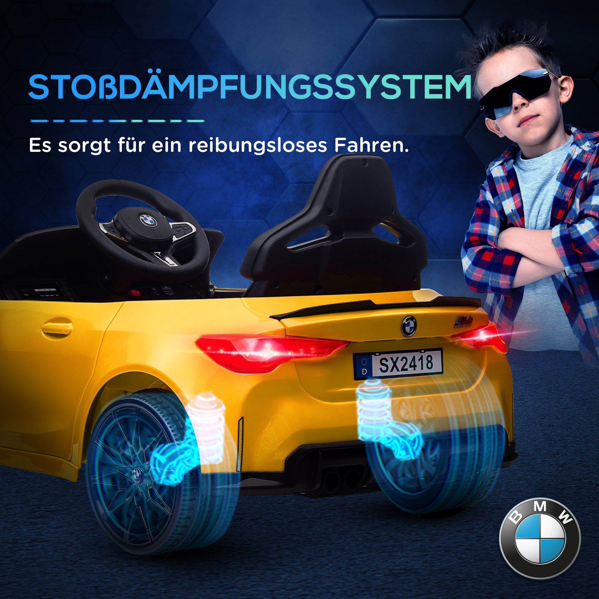Kids Electric Car 12V Children's Vehicle with 2.4G Remote Control, Suspension, Soft Start, Electric Vehicle with MP3, USB, LED Lights, Horn, 3-5 km/h, for Children 3-5 Years, Yellow