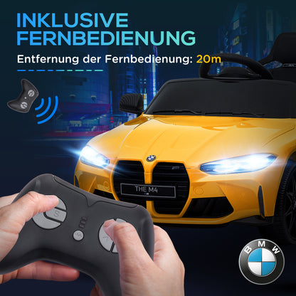 Kids Electric Car 12V Children's Vehicle with 2.4G Remote Control, Suspension, Soft Start, Electric Vehicle with MP3, USB, LED Lights, Horn, 3-5 km/h, for Children 3-5 Years, Yellow