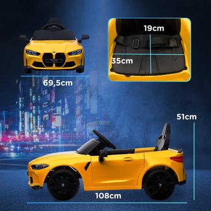 Kids Electric Car 12V Children's Vehicle with 2.4G Remote Control, Suspension, Soft Start, Electric Vehicle with MP3, USB, LED Lights, Horn, 3-5 km/h, for Children 3-5 Years, Yellow