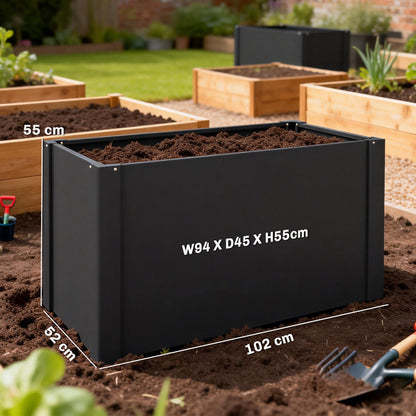 Galvanized Steel Raised Garden Bed 40.2" x 20.5" x 21.7" with Gloves — Open-Bottom, Weatherproof Planter for Garden & Balcony, Black