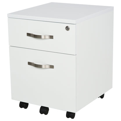 Office Drawer with Wheels Filing Cabinet with 2 Drawers Key and Hanging Rail Office Study Modern Design 40x45.5x52.5 cm White