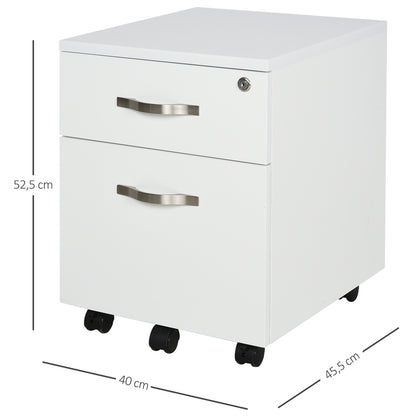 Office Drawer with Wheels Filing Cabinet with 2 Drawers Key and Hanging Rail Office Study Modern Design 40x45.5x52.5 cm White