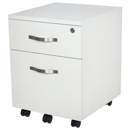 Office Drawer with Wheels Filing Cabinet with 2 Drawers Key and Hanging Rail Office Study Modern Design 40x45.5x52.5 cm White