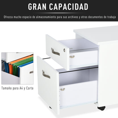 Office Drawer with Wheels Filing Cabinet with 2 Drawers Key and Hanging Rail Office Study Modern Design 40x45.5x52.5 cm White