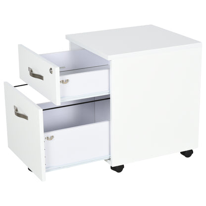 Office Drawer with Wheels Filing Cabinet with 2 Drawers Key and Hanging Rail Office Study Modern Design 40x45.5x52.5 cm White