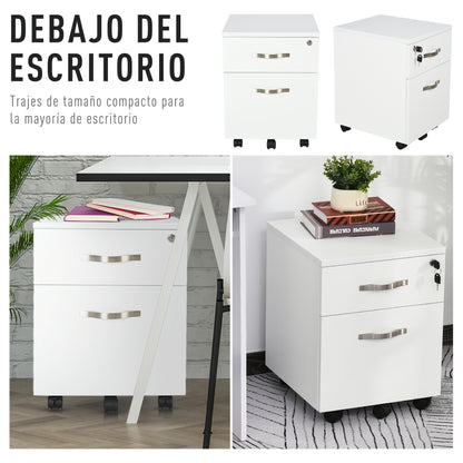Office Drawer with Wheels Filing Cabinet with 2 Drawers Key and Hanging Rail Office Study Modern Design 40x45.5x52.5 cm White
