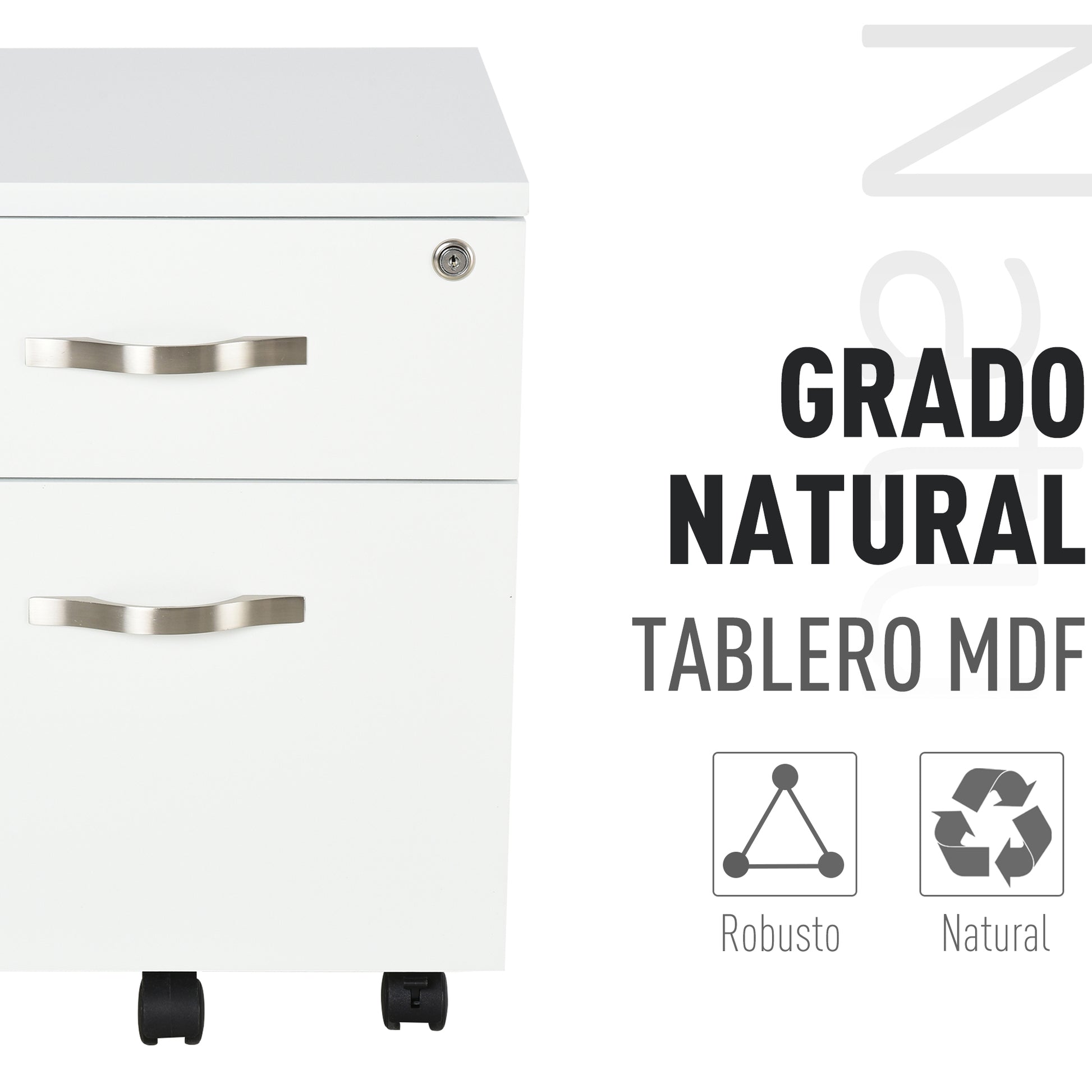 Office Drawer with Wheels Filing Cabinet with 2 Drawers Key and Hanging Rail Office Study Modern Design 40x45.5x52.5 cm White