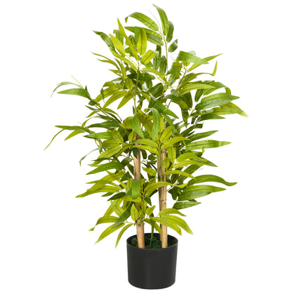 Artificial Bamboo Decorative Plant Height 60 cm - Trunk branches lichen leaves highly realistic pot included black green