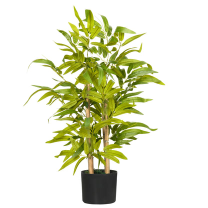 Artificial Bamboo Decorative Plant Height 60 cm - Trunk branches lichen leaves highly realistic pot included black green