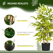 Artificial Bamboo Decorative Plant Height 60 cm - Trunk branches lichen leaves highly realistic pot included black green