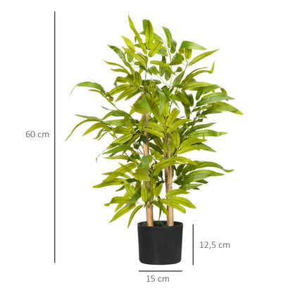 Artificial Bamboo Decorative Plant Height 60 cm - Trunk branches lichen leaves highly realistic pot included black green