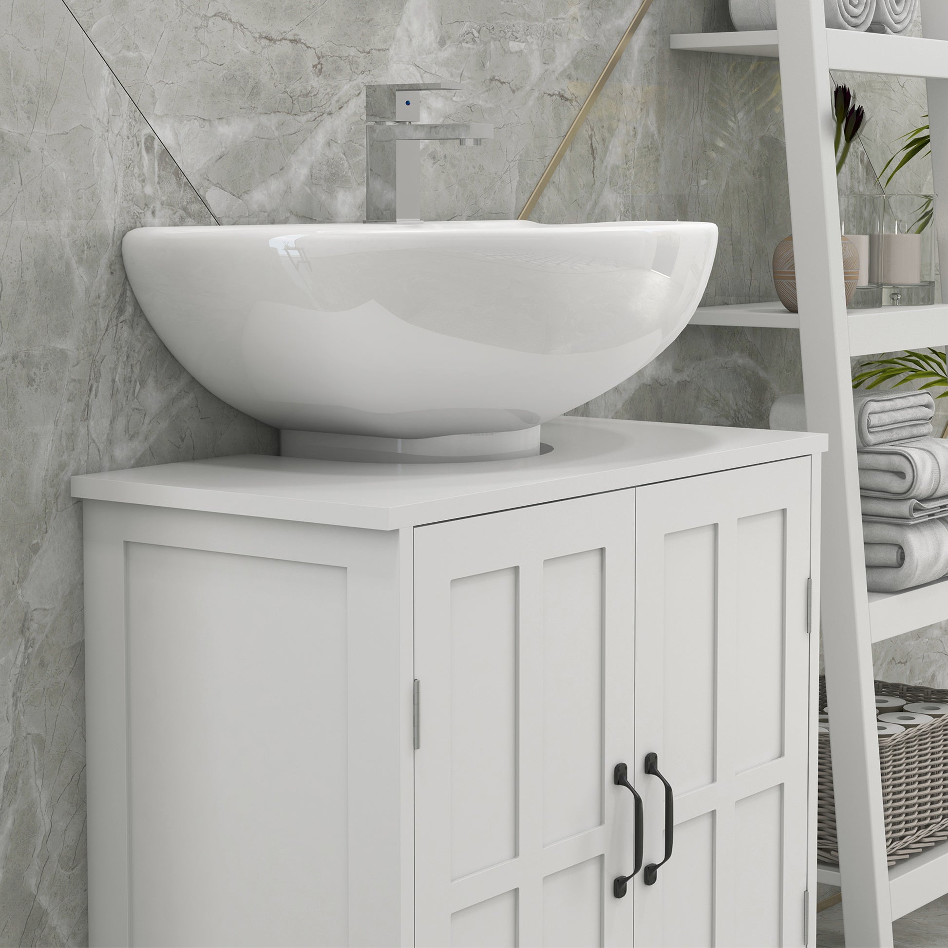Under Sink Bathroom Cabinet with Double Door and Adjustable Shelf Load 20 kg 60x30x60 cm White