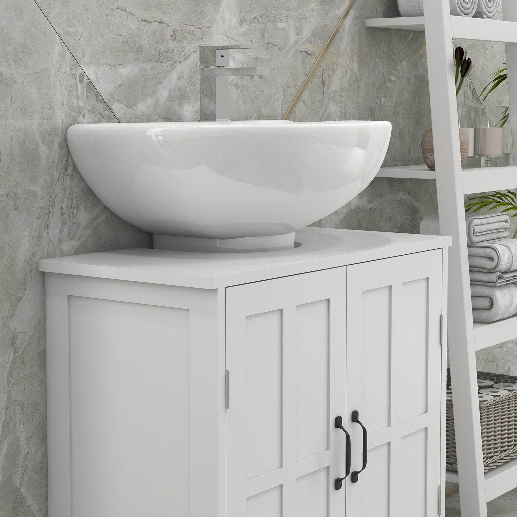 Under Sink Bathroom Cabinet with Double Door and Adjustable Shelf Load 20 kg 60x30x60 cm White