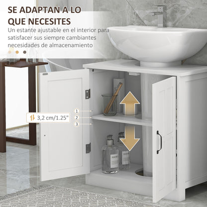 Under Sink Bathroom Cabinet with Double Door and Adjustable Shelf Load 20 kg 60x30x60 cm White