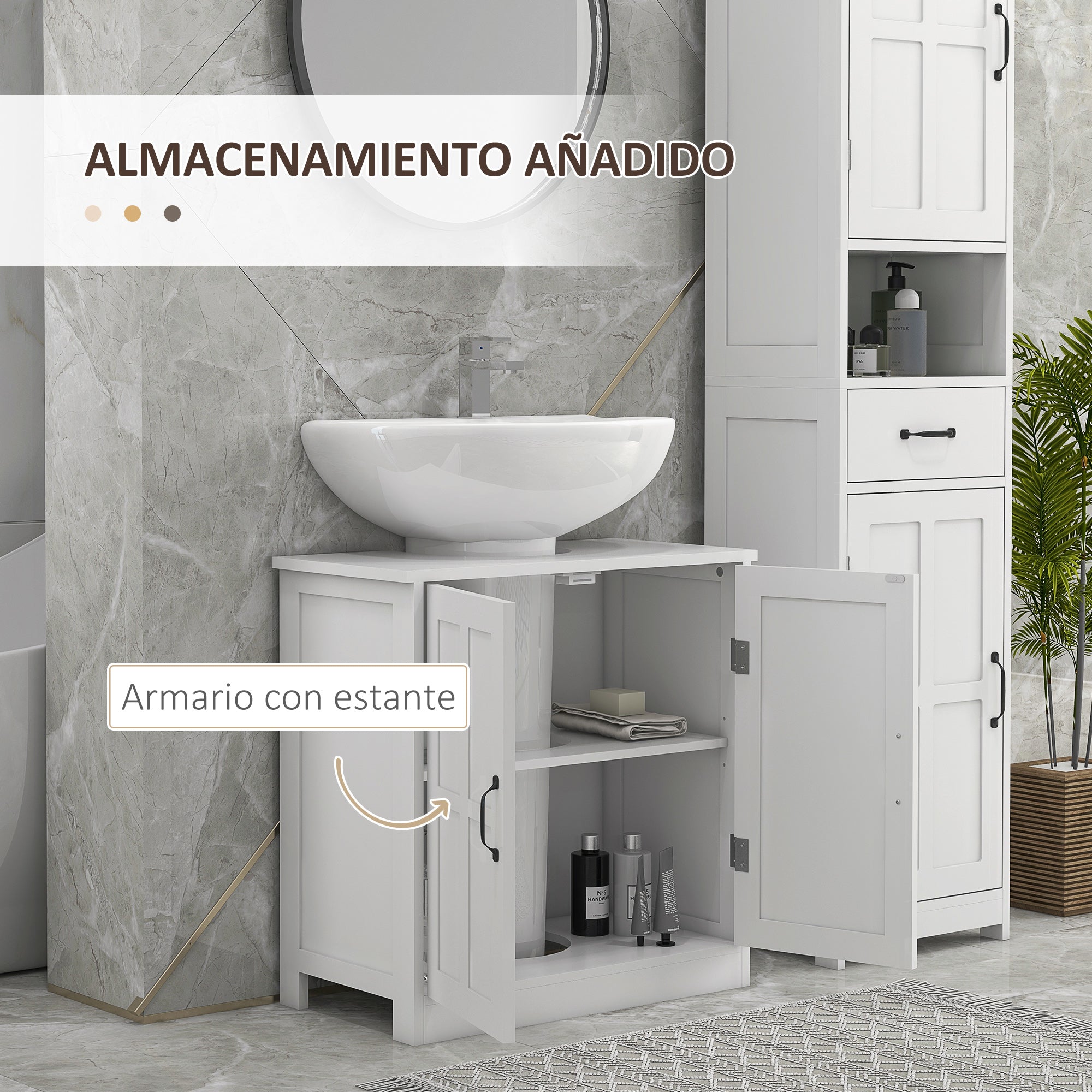 Under Sink Bathroom Cabinet with Double Door and Adjustable Shelf Load 20 kg 60x30x60 cm White