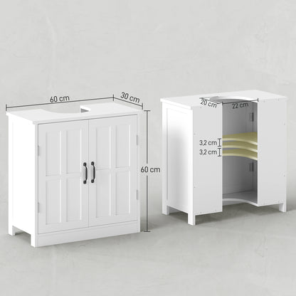Under Sink Bathroom Cabinet with Double Door and Adjustable Shelf Load 20 kg 60x30x60 cm White