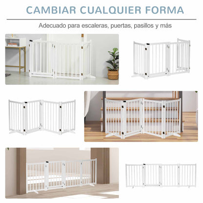 Foldable Dog Barrier Small and Medium Pet Gate with Door Wooden Safety Gate for Stairs Hallways 93.5x14.2x31.5 cm White